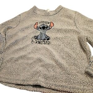 Disney Stitch Sweatshirt Womens 2X Light Blue Sherpa Fleece Pullover More Snacks